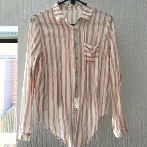 White and pink stripped button down shirt